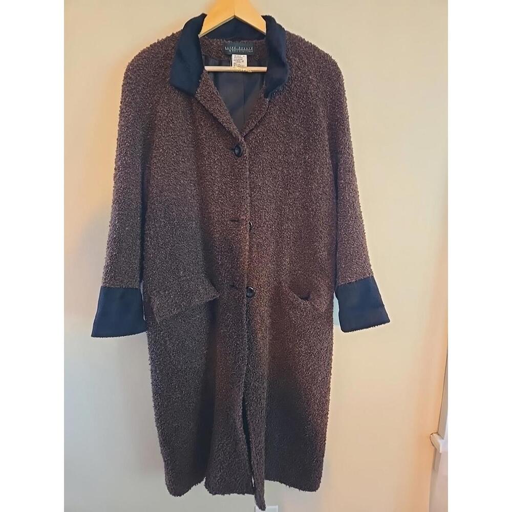 VTG Harve Benard Hunter Brown Terry Towel Trench Coat Velvet Collar Sleeves 12P